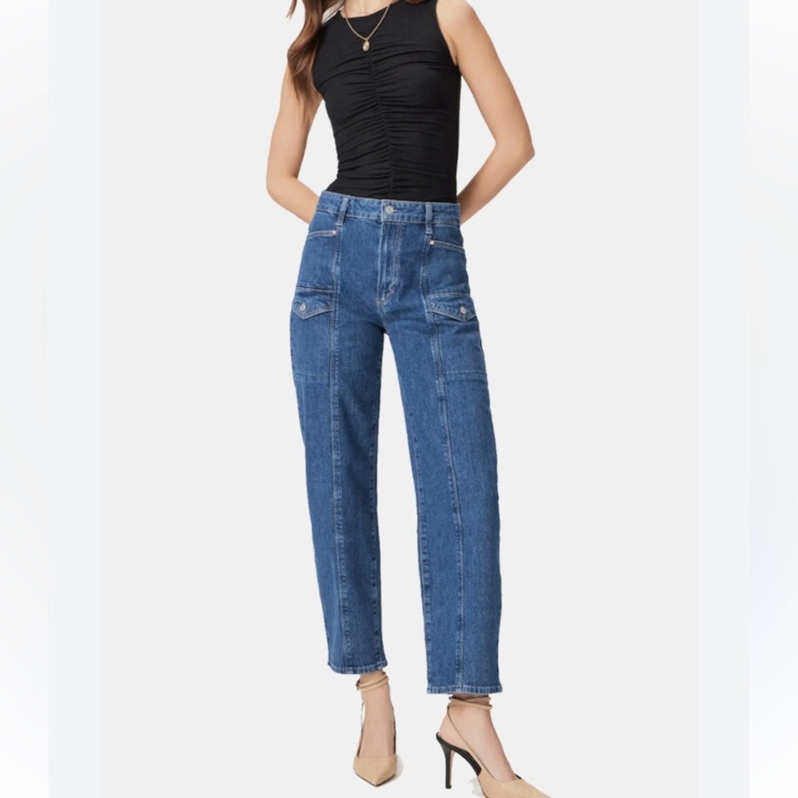 Paige Nwts Alexis Cargo High Rise Barrel Leg Jeans Size 33